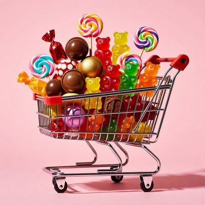 Shopping Cart Overflowing with Candy