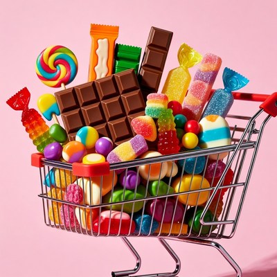 Shopping Cart Overflowing with Candy