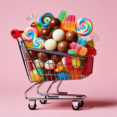Shopping Cart Overflowing with Candy