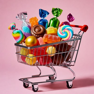 Shopping Cart Filled with Candy