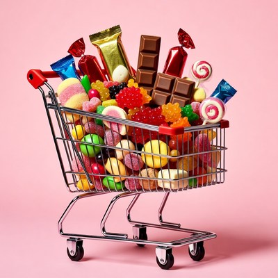 Shopping Cart Overflowing with Candy