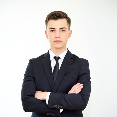 Young man in suit with arms crossed