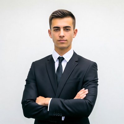 Young man in suit with arms crossed