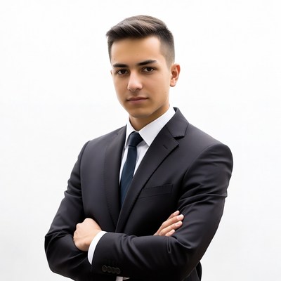 Young man in suit with arms crossed