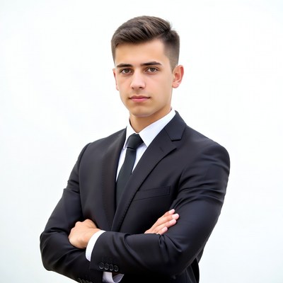 Young man in suit with arms crossed