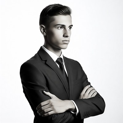 Young man in suit arms crossed