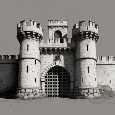 Medieval Castle Gate with Towers