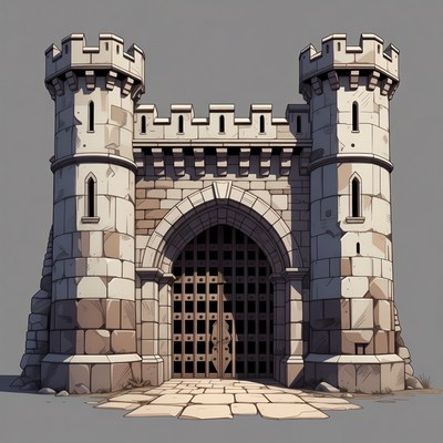 Medieval Castle Gate with Towers