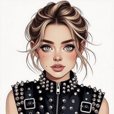 Woman in spiked leather jacket