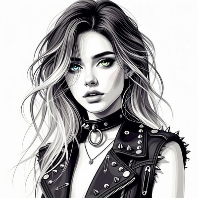 Woman with green eyes in leather jacket