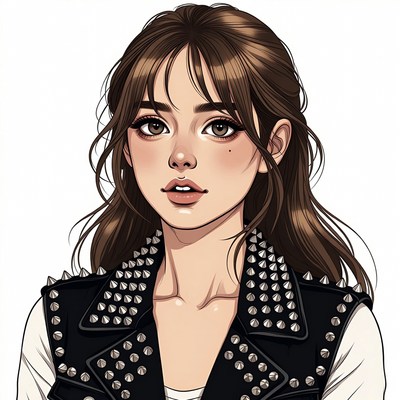 Woman in spiked leather vest