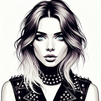 Woman in spiked leather jacket