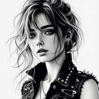 Woman in spiked leather vest