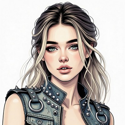 Woman in spiked leather vest