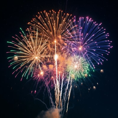 Colorful Fireworks Exploding in Night Sky