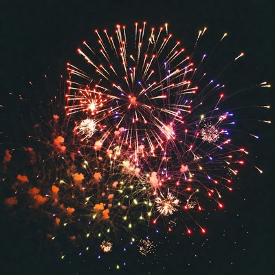 Colorful Fireworks Exploding in Night Sky