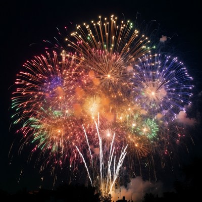 Colorful Fireworks Exploding in Night Sky