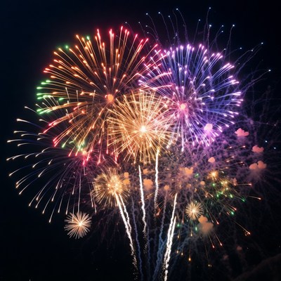 Colorful Fireworks Exploding in Night Sky
