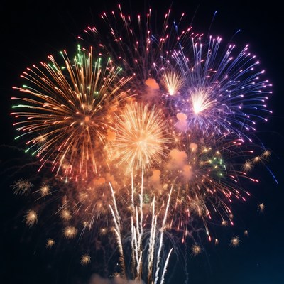 Colorful Fireworks Exploding in Night Sky