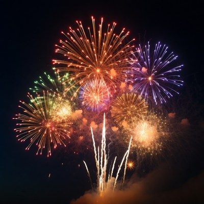Colorful Fireworks Exploding at Night