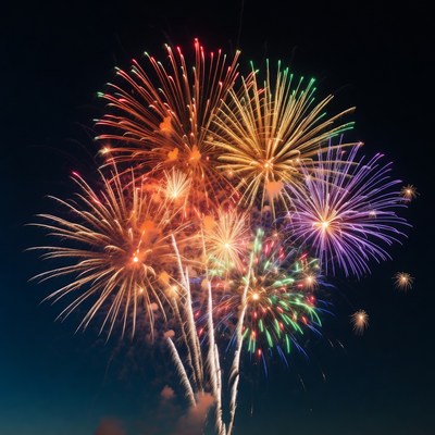 Colorful Fireworks Exploding in Night Sky