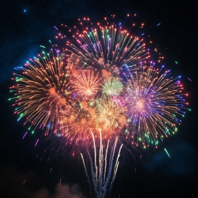 Colorful Fireworks Exploding in Night Sky