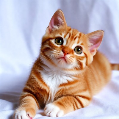 Cute orange tabby kitten looking up