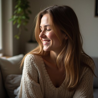 Smiling woman with long brown hair