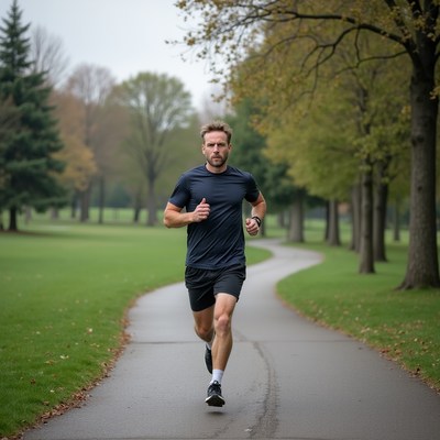 Man running on park path