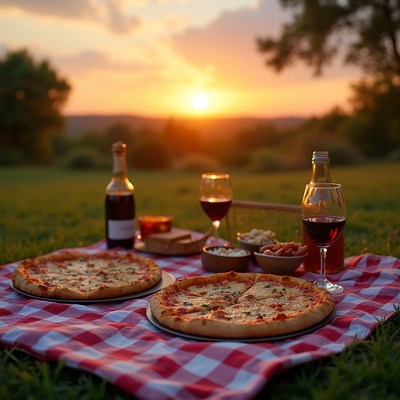 Pizza and Wine Picnic at Sunset