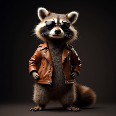 Raccoon wearing sunglasses and leather jacket