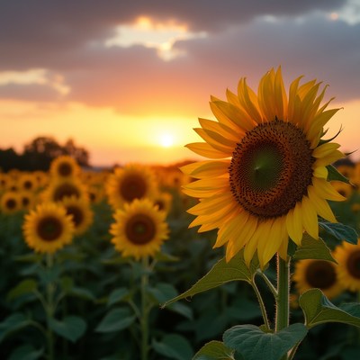 Sunflower in field at sunset