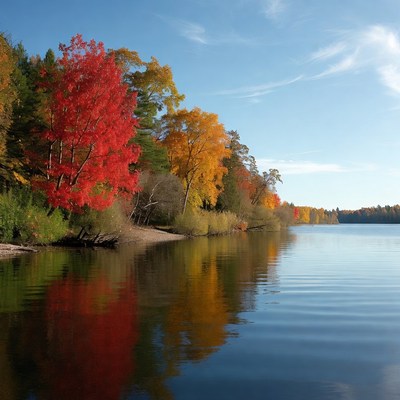 Autumn Trees Reflecting in Lake