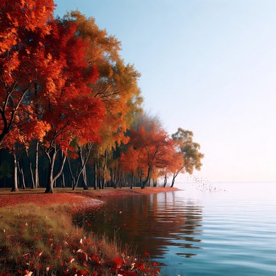 Autumn Trees by Lakeside