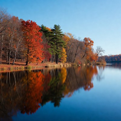 Autumn Trees Reflecting in Lake