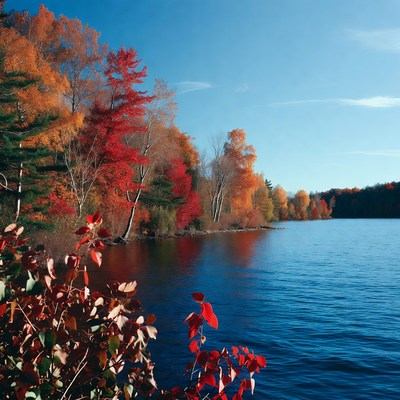 Autumn Trees by Lakeshore
