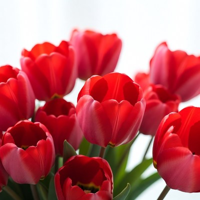 Red Tulips Bouquet on White Background