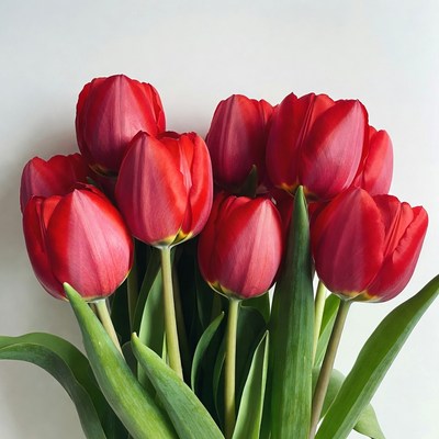 Red Tulips Bouquet on White Background