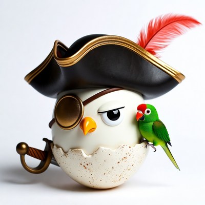 Pirate Chick Hatching from Egg with Parrot