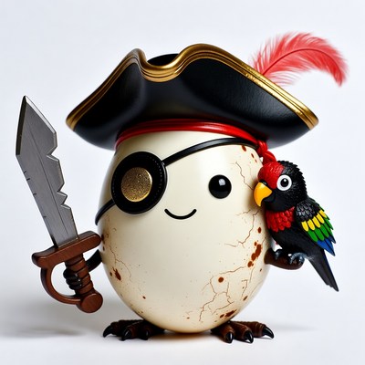 Pirate Egg Character with Parrot and Sword