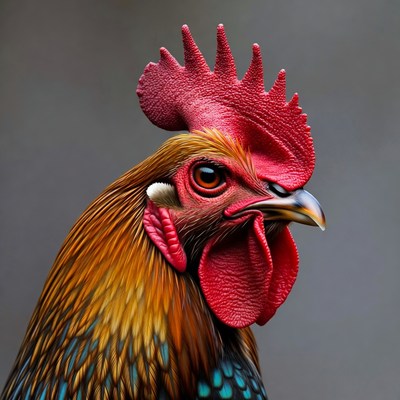 Rooster with red comb