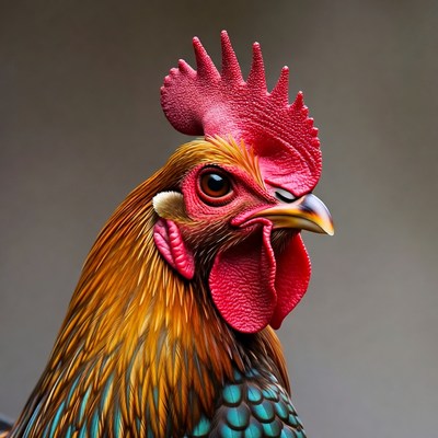 Colorful Rooster Close-Up Portrait