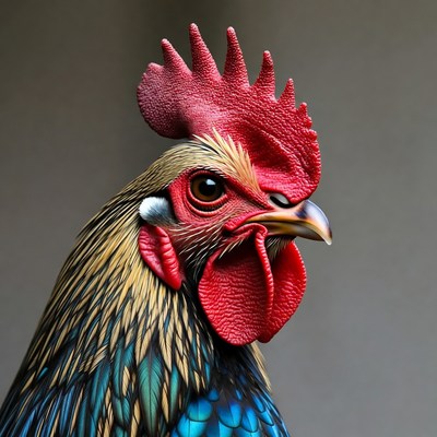 Colorful Rooster Close-Up Portrait