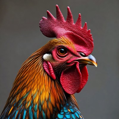 Colorful Rooster with Red Comb