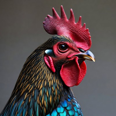 Colorful Rooster Profile Portrait