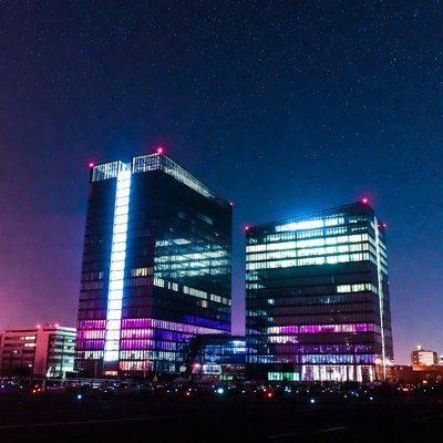 Illuminated Skyscrapers at Night