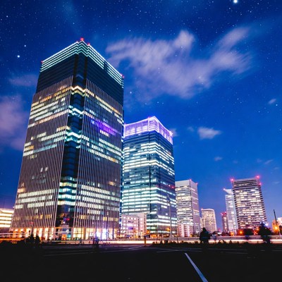 Illuminated Skyscrapers at Night