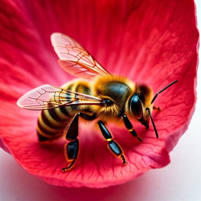 Honey Bee on Red Flower