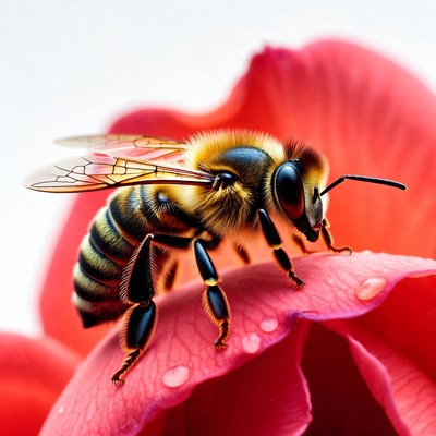 Honey Bee on Red Flower