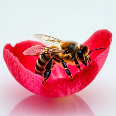 Honey Bee in Red Flower